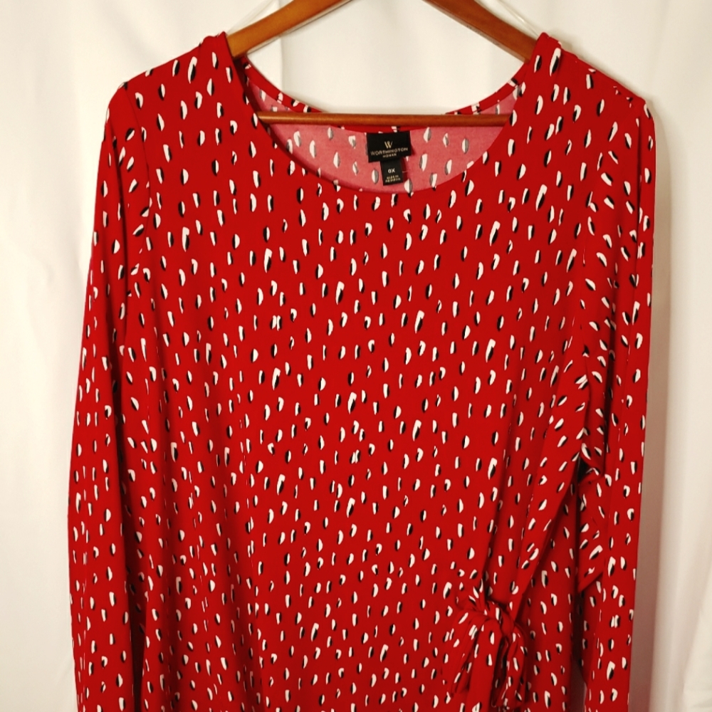 Worthington Long Sleeve Womens Mock Wrap Top Size 14W Red Balletcore Dressy